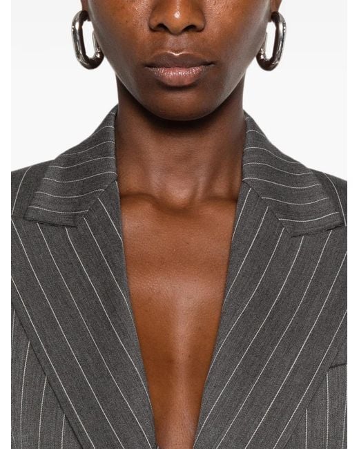 Dondup Gray Pinstripe-Pattern Peaked-Lapels Blazer