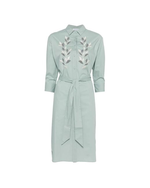 ROSSO35 Blue Embroidered Tie-Waist Midi Dress