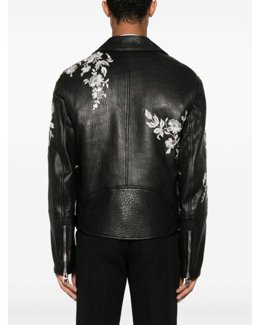 Veste de moto à fleurs brodées Alexander McQueen pour homme en coloris Black