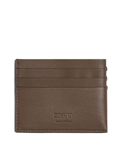 Zegna Brown Leather Card Holder for men