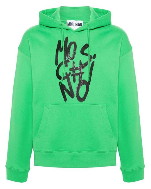 Moschino Green Logo-print Cotton Hoodie for men