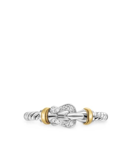 David Yurman White 18Kt And Sterling Petite Buckle Diamond Ring (2Mm)
