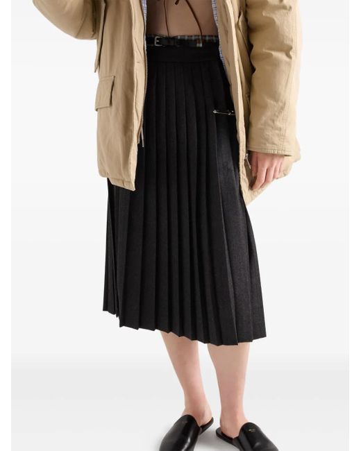 Prada Midi-Plooirok Met Veiligheidsspeld in het Black