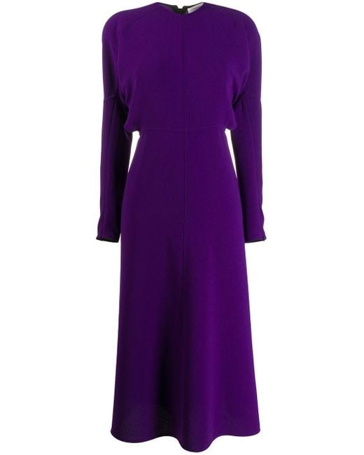 Victoria Beckham Midi-jurk Met Pofmouwen in het Purple