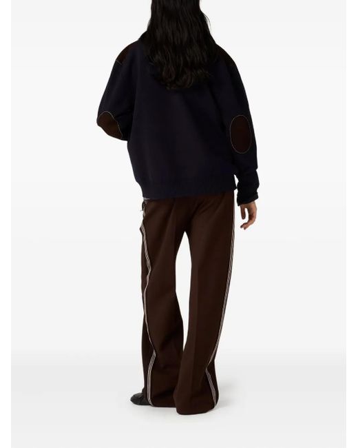 Miu Miu Black Leather-Panel Wool Cardigan