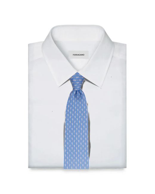 Ferragamo Blue Seahorse-Print Silk Tie for men