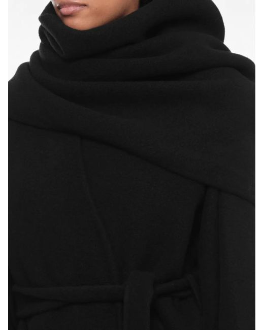 Rick Owens Black Belted Hooded Coat