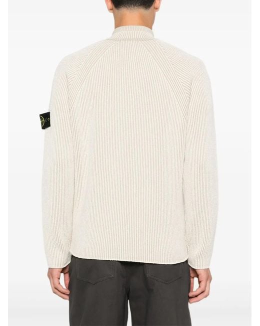 Stone Island Natural Ribbed Half-Zip Sweater for men