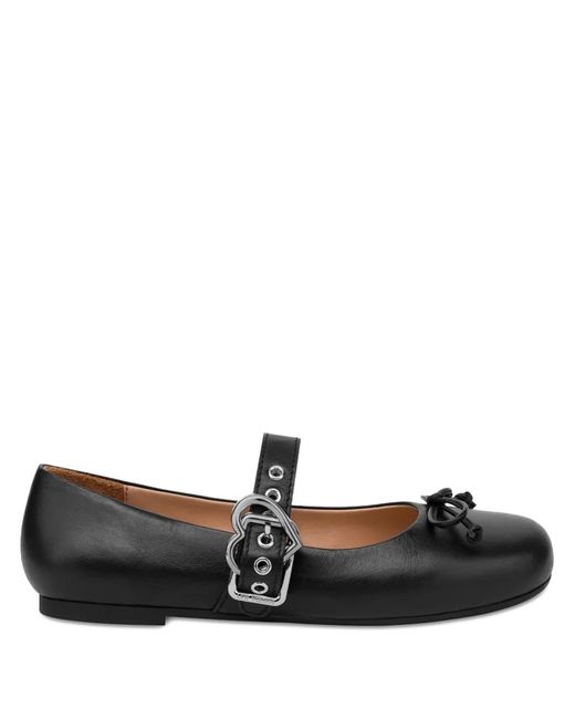 Love Moschino Black Leather Ballerina Shoes