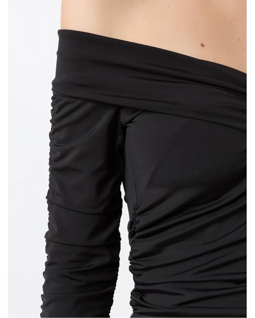 Amir Slama Black Ruched Long-Sleeves Bodysuit