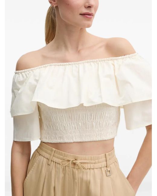 GAUDI Natural Ruffled Shirred-Panel Top