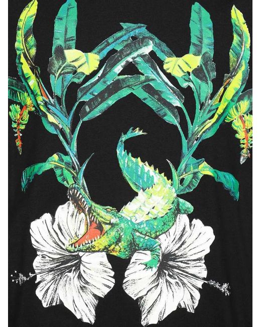 MSGM Black Crocodile-Print Cotton T-Shirt for men
