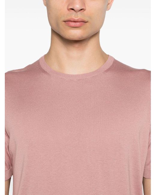 Tagliatore Kurzärmeliger Pullover aus Seide in Pink für Herren