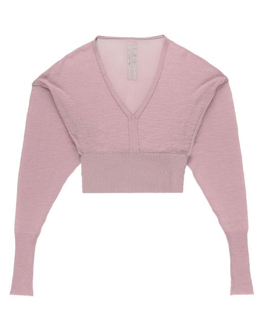 Rick Owens Pink Semi-Sheer V-Neck Cropped Jumper