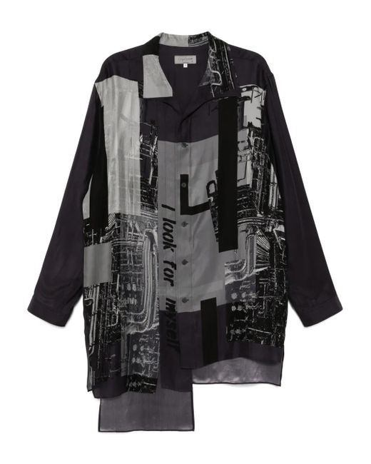 Yohji Yamamoto Black Message-Print Switching-Hem Shirt for men