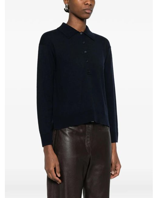 Max Mara Black Button-Up Collar Polo Top