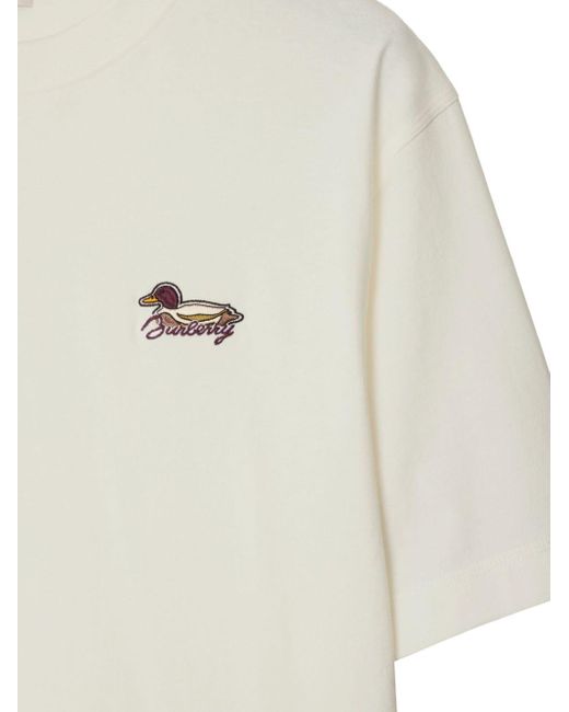 Burberry White Embroidered-logo Cotton T-shirt for men