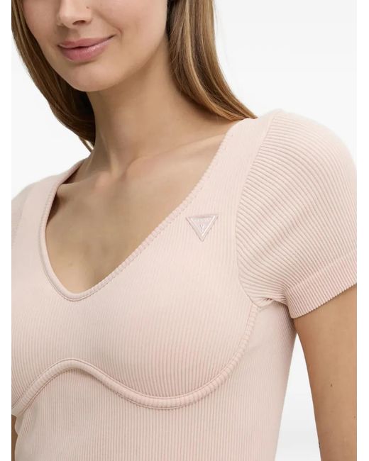 Guess Natural Ribbed V-Neck Top