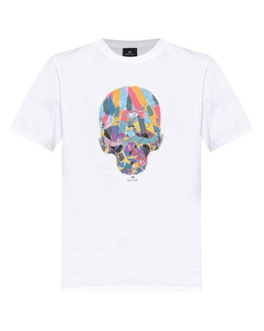 T-shirt en coton à imprimé tête de mort PS by Paul Smith pour homme en coloris White