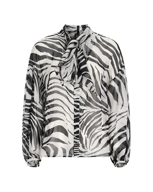Max Mara Gray Blouse Imprimée Ballata À Col Lavallière