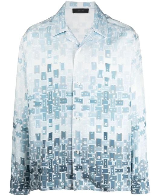 Amiri Blue Gradient Tape-Print Silk Shirt for men