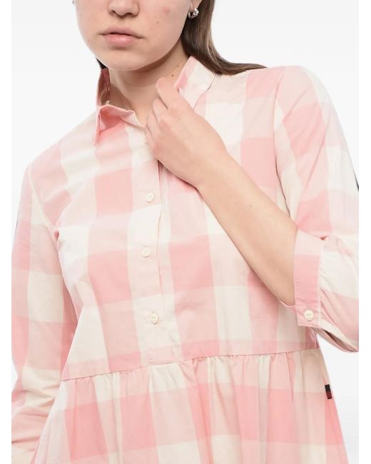 Woolrich Pink Checked Long-Sleeve Mini Dress