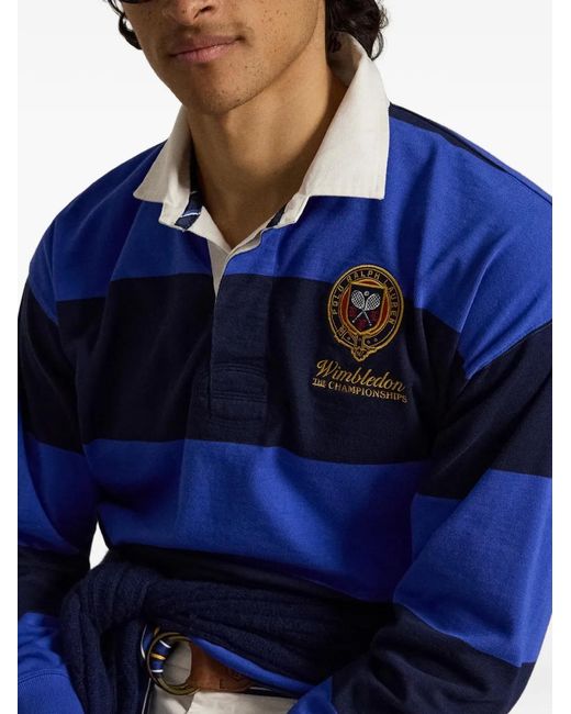 Polo Ralph Lauren Blue Striped Embroidered Rugby Polo Shirt for men