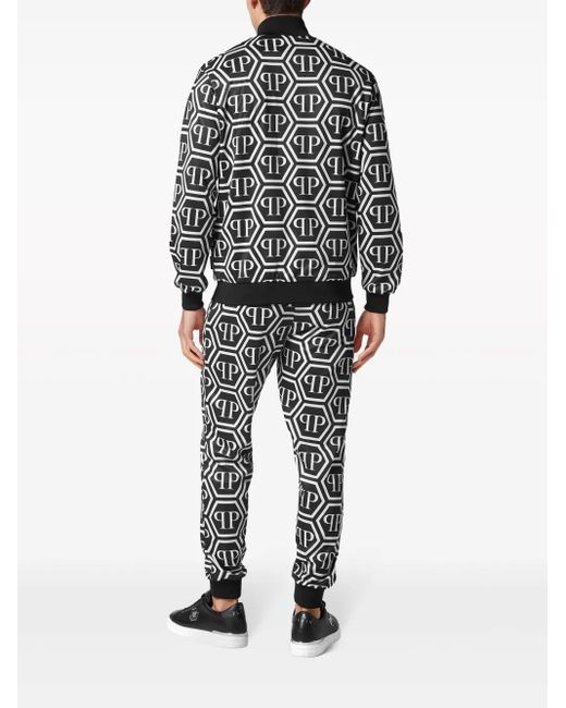 Philipp Plein Black Monogram-Print Track Jacket for men