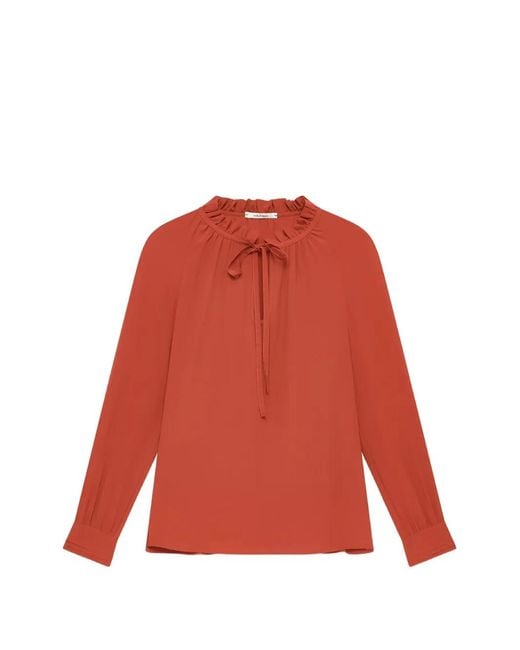 Maliparmi Red Ruffled-Collar Raglan-Sleeved Blouse