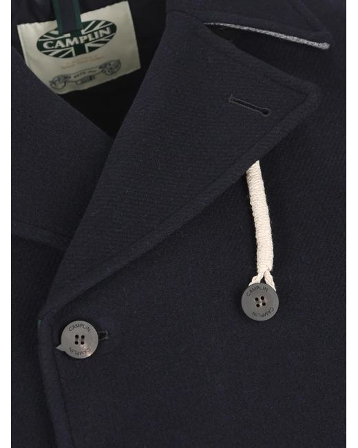 Camplin Blue Double-Breasted Notch-Lapel Peacoat for men