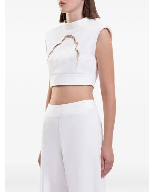 Saiid Kobeisy White Perforated Crop Top