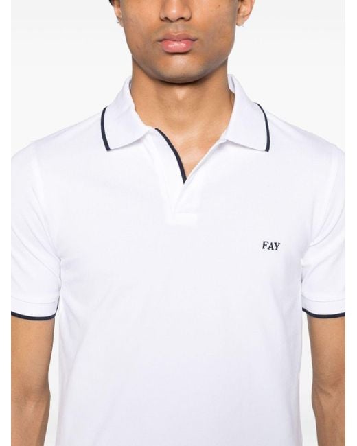 Fay White Logo-embroidered Piqué Polo Shirt for men