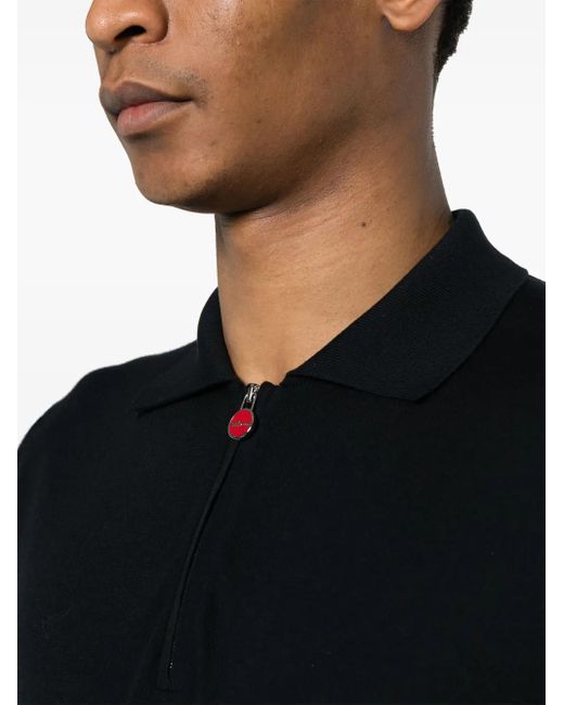 Kiton Black Fine-Ribbed Cotton Polo Shirt for men