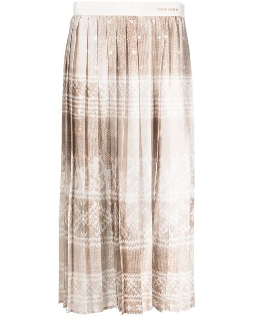 ERMANNO FIRENZE Natural Graphic-Pattern Pleated Midi Skirt
