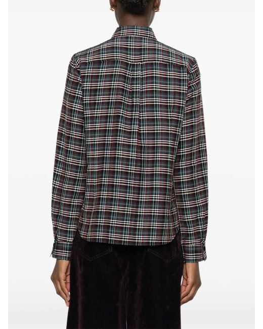 Forte_forte Gray Ruffled-Trim Tartan-Print Shirt