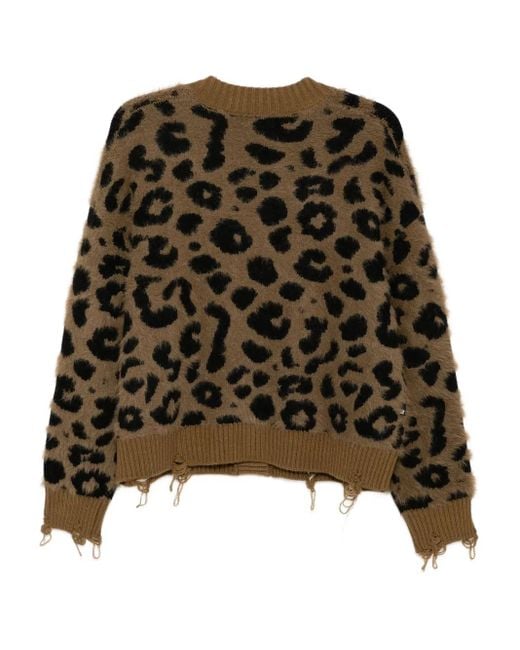 Izzue Green Distressed Leopard-Intarsia Cardigan