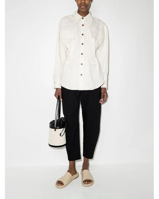 Lee Mathews Black Drawstring Cropped Cotton Trousers