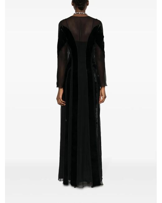 Alberta Ferretti Black V-Neck Velvet-Finish Dress