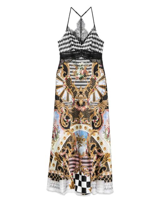 Camilla Metallic Splice Bias Maxikleid aus Spitze