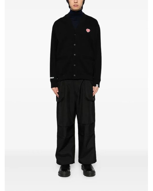 Aape By A Bathing Ape Black Logo-Appliqué Button-Up Sweatshirt for men