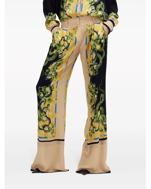 Roberto Cavalli Yellow Floral-Print Straight-Leg Trousers