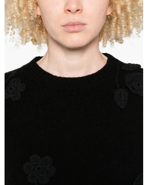 Liviana Conti Black Flower-Embellished Knit Sweater