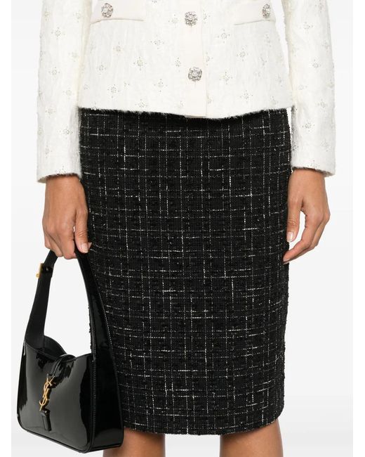 Nissa Black High-Waisted Bouclé Midi Skirt
