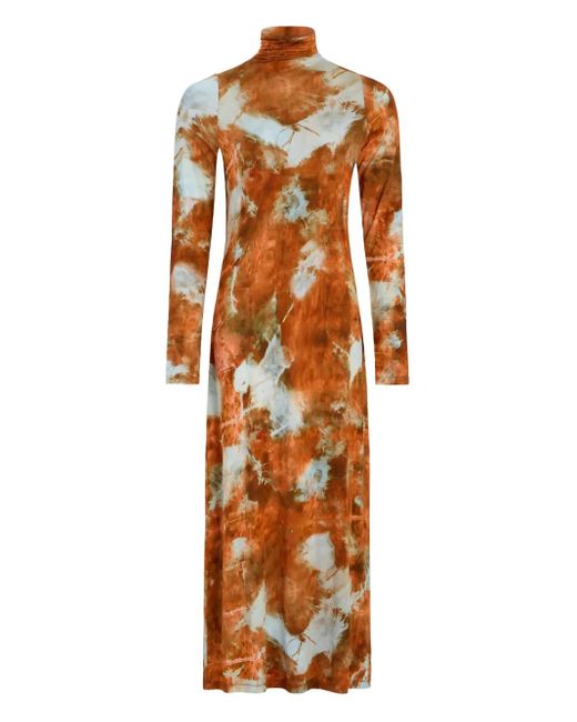 Marie Oliver Orange Paxton Rollkragen-Midikleid Mit Batikmuster