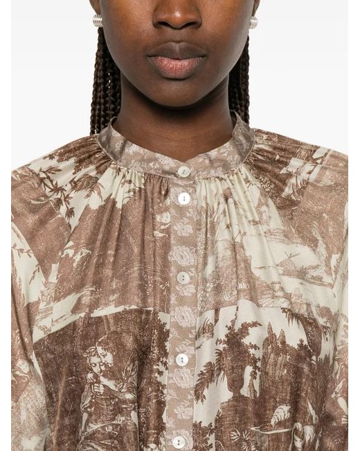 Pierre Louis Mascia Natural Aloe Long-Sleeves Midi Dress