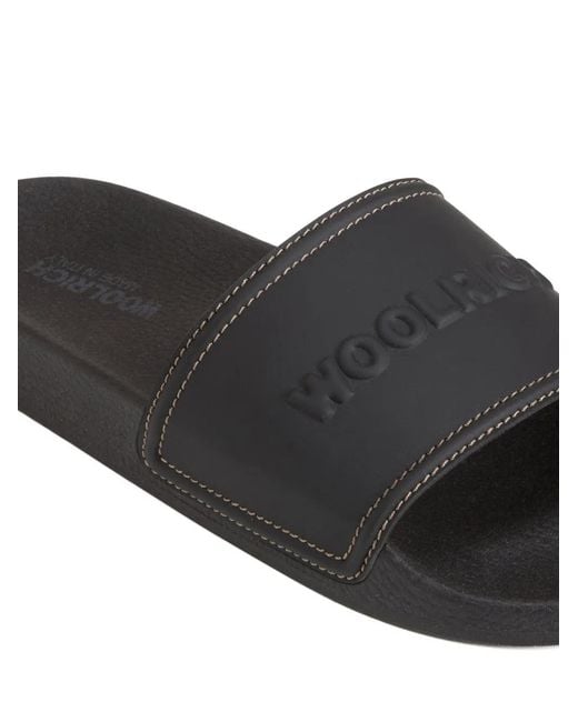 Woolrich White Contrasting-Stitching Logo Slide Sandals for men