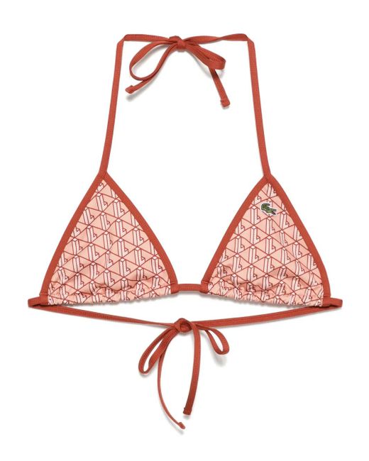 Lacoste Pink Monogram-Print Bikini Top