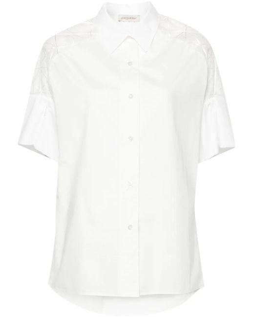 Gentry Portofino White Sheer-Panel Cotton Shirt