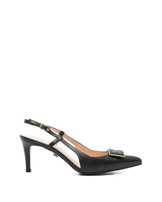 SERGIO MORETTI FIRENZE Black Buckle-Detail Slingback Pumps