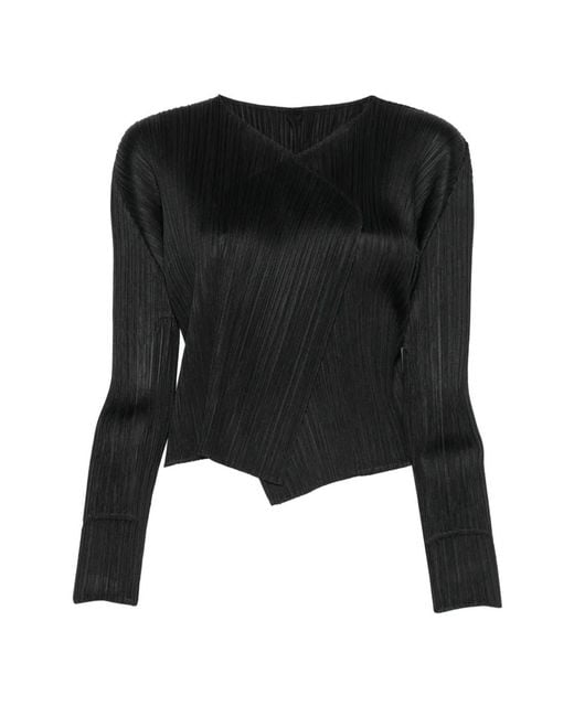 Issey Miyake Black Pleats Please V-Neck Cardigan